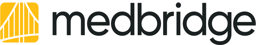 MedBridge logo with black lowercase letters and a yellow abstract design on the left.